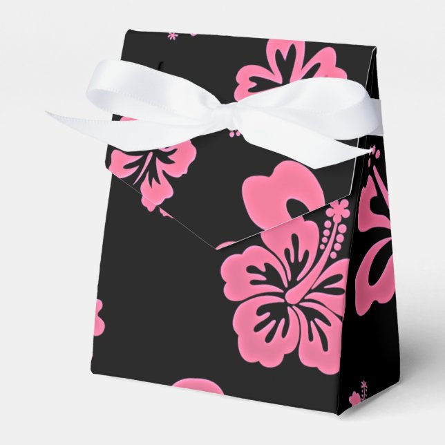 Pink & Black Hibiscus Flower Party Favour Box (Front Side)
