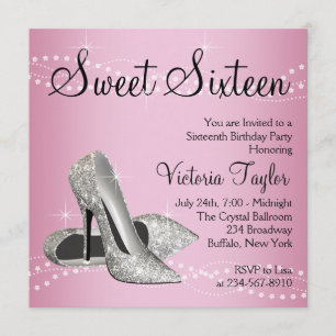 Pink Black High Heels Sweet 16 Party Invitation