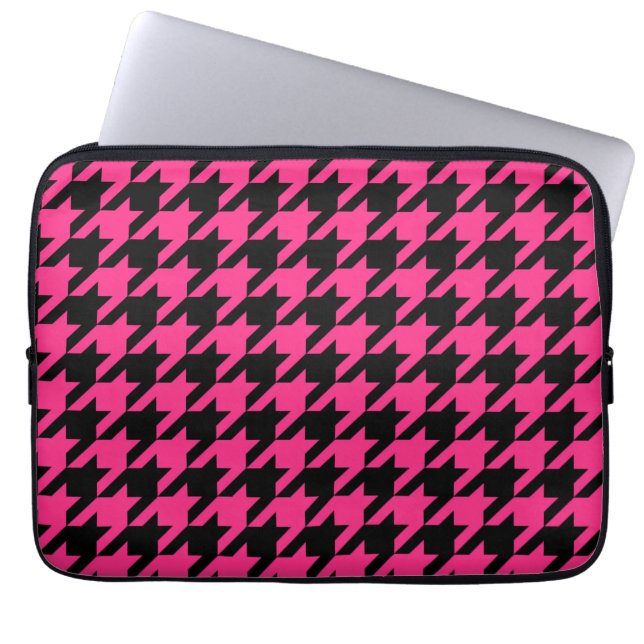 Pink Black Houndstooth Check Laptop Sleeve (Front)