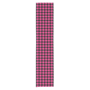 Pink Black Houndstooth Check Short Table Runner