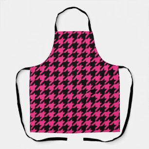 Pink Black Houndstooth Plaid Apron