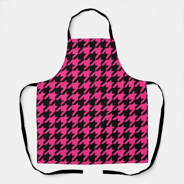Pink Black Houndstooth Plaid  Apron (Front)