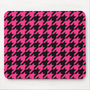 Pink Black Houndstooth Plaid  Mouse Pad