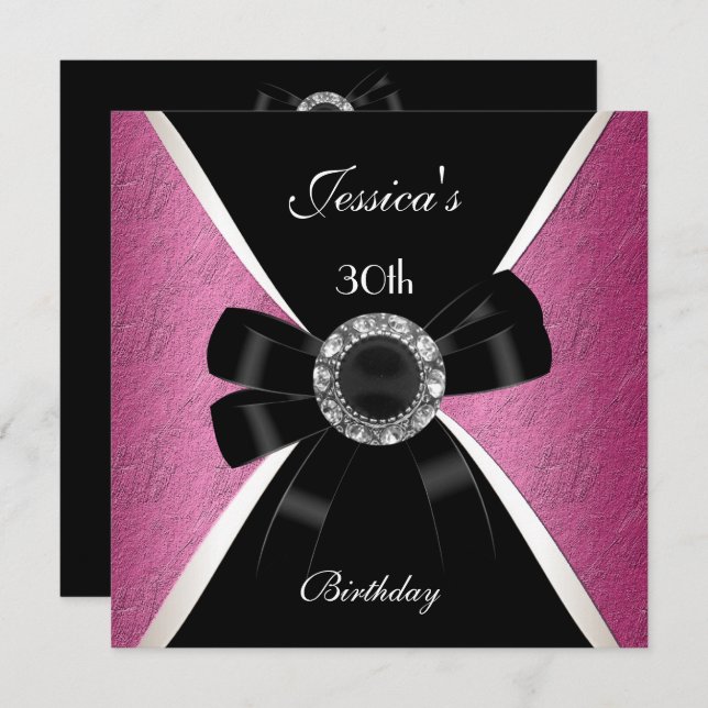 Pink Black  Invitation White 30th Birthday 2 (Front/Back)