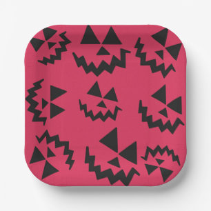 Pink & black Jack o’ lantern faces Paper Plate