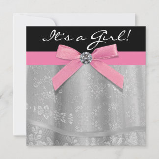 Pink Black Lace Girly Baby Girl Shower Invitation