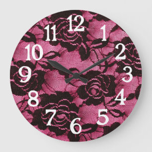Pink Black Lace Goth Large Clock