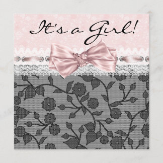 Pink Black Lace Pink Black Baby Girl Shower Invitation
