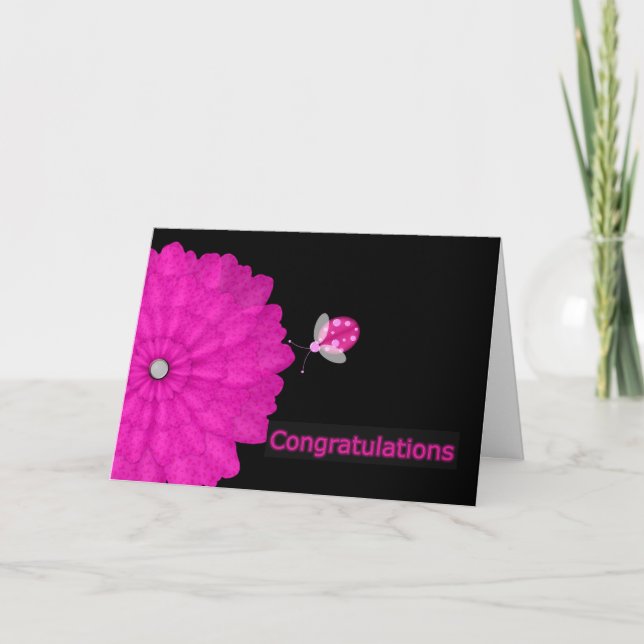 Pink & Black Ladybug Graduation Card (Front)