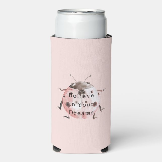 Pink Black Ladybug Seltzer Can Cooler (Seltzer Front)