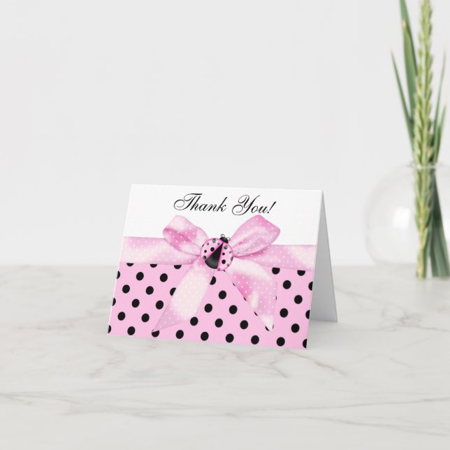 Pink Black Ladybug Thank You Cards (Front)