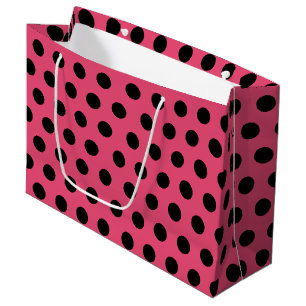 Pink & Black Large Medium Polka Dot Party Gift Bag
