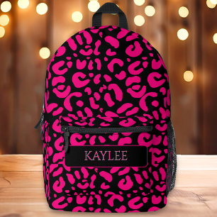 Pink & Black Leopard Animal Print Custom Name Printed Backpack