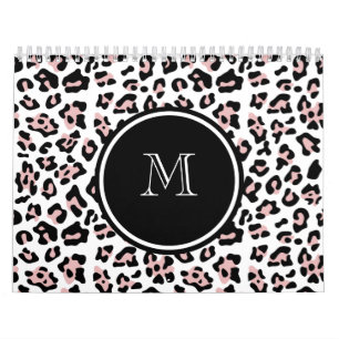 Pink Black Leopard Animal Print with Monogram Calendar