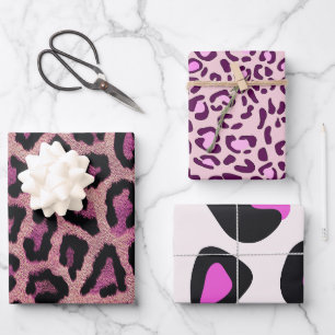 Pink Black Leopard Animal Print Wrapping Paper Sheet