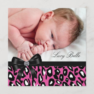 Pink Black Leopard Baby Girl Photo Birth Announcement
