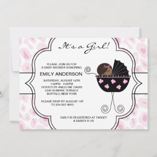 Pink Black Leopard Baby Girl Shower Invitation