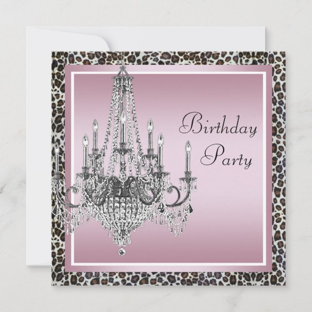 Pink Black Leopard Chandelier Birthday Party Invitation (Front)