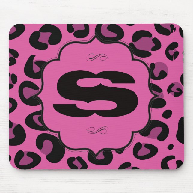 Pink Black Leopard Cheetah Personalised Mousepad (Front)