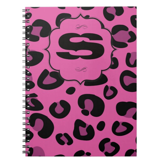 Pink Black Leopard Cheetah Print Spiral Notebook (Front)