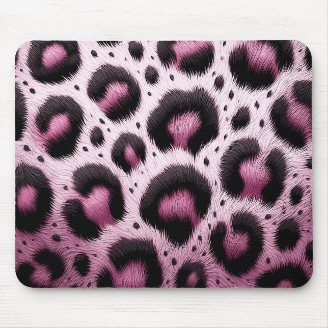 Pink & Black Leopard Fur Animal Print Spots  Mouse Pad (Front)