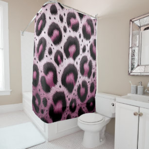 Pink & Black Leopard Fur Animal Print Spots  Shower Curtain