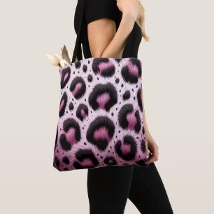 Pink & Black Leopard Fur Animal Print Spots Tote Bag