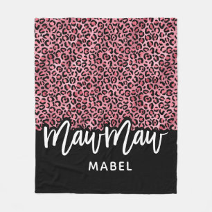 Pink & Black Leopard MawMaw Personalised Throw Fleece Blanket