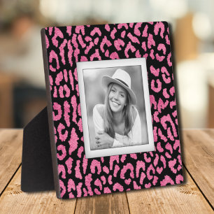 Pink Black Leopard Pattern Frameless Photo Easel Plaque