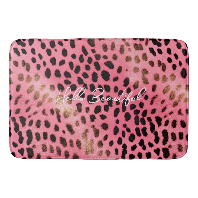 Pink Black Leopard Print Abstract Bath Mat (Front)