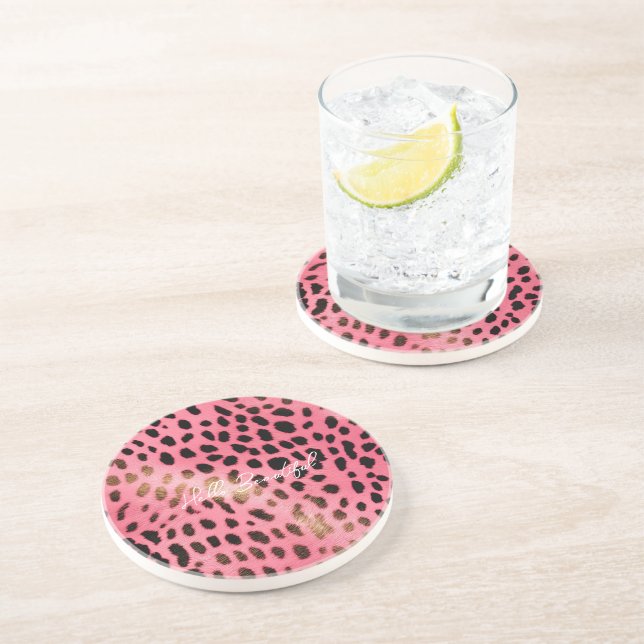 Pink Black Leopard Print Abstract Coaster (Side)