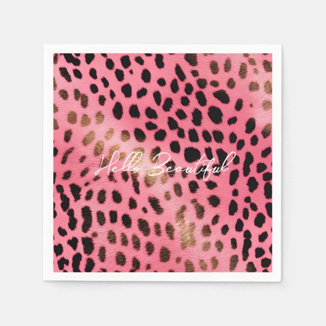 Pink Black Leopard Print Abstract Napkin (Front)