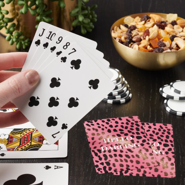 Pink Black Leopard Print Abstract Playing Cards (In Situ)