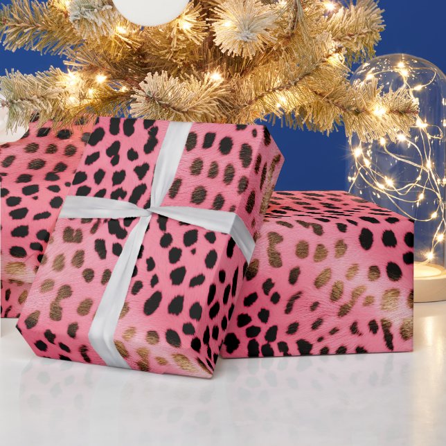 Pink Black Leopard Print Abstract Wrapping Paper (Holidays)