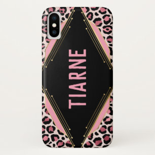 Pink & Black Leopard Print Custom Name Case-Mate iPhone Case
