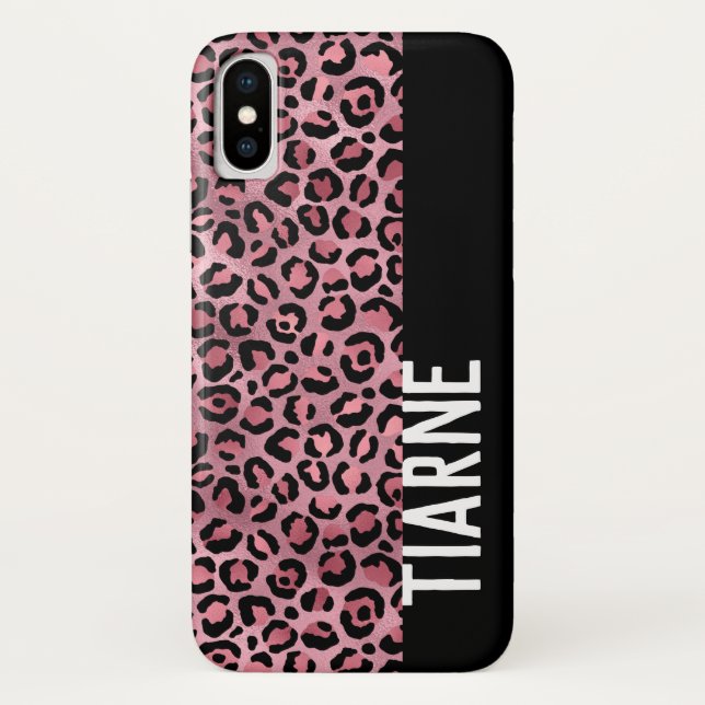 Pink Black Leopard Print Custom Name  Case-Mate iPhone Case (Back)