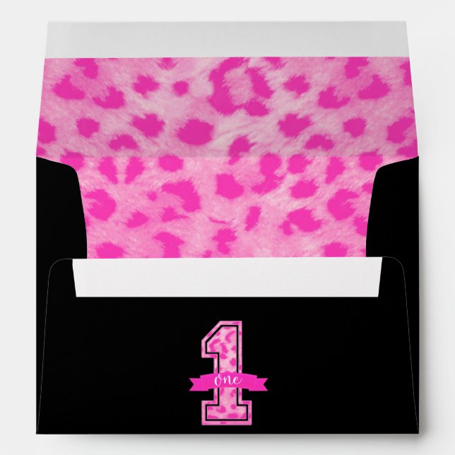 Pink & Black Leopard Print One 1st Birthday Party Envelope (Back (Bottom))