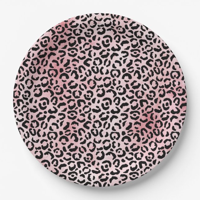 Pink Black Leopard Print Paper Plate (Front)