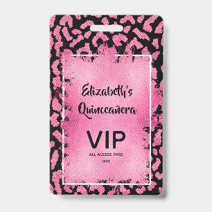 Pink Black Leopard Quinceañera Invite VIP Pass ID Badge