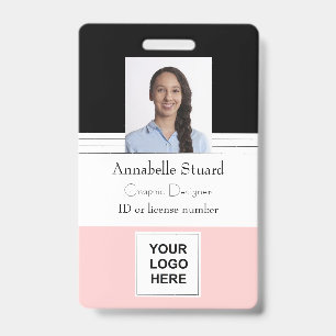 Pink Black Lined Name photo employee corporate ID Badge