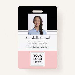 Pink Black Lined Name photo employee corporate ID Badge