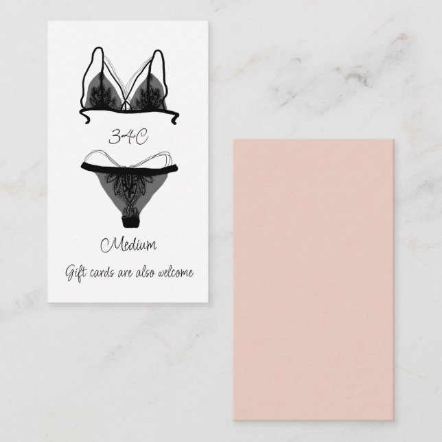 Pink Black Lingerie Size Oh la la Bridal Shower  Enclosure Card (Front/Back)