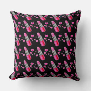 Pink & Black Lipstick Lover Throw Pillow