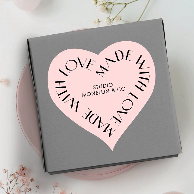 Pink & Black Made With Love Business Thank You Heart Sticker (Creator Uploaded)