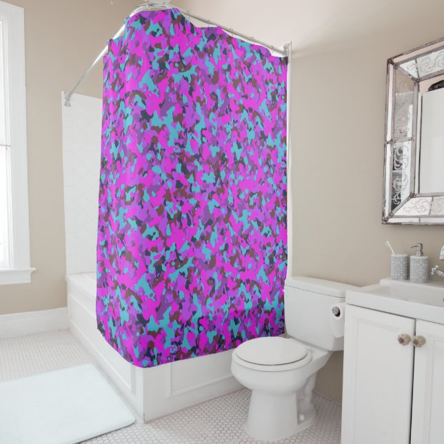  Pink  black magenta Camouflage Camo Pattern  Shower Curtain (In Situ)