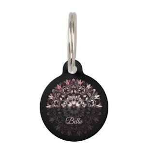 Pink Black Mandala Dog's Name Your Address Pet Tag