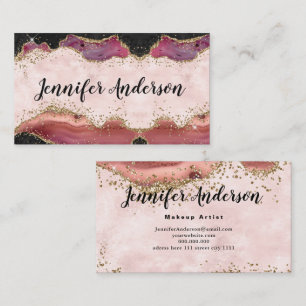 Pink Black Marble Gold Glitter Agate Elegant Chic Business Card