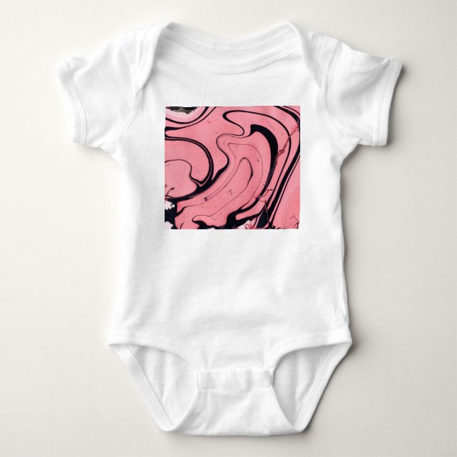 Pink Black Marble Hand Drawn Baby Bodysuit (Front)