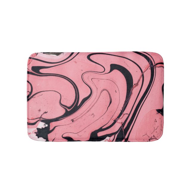 Pink Black Marble Hand Drawn Bath Mat (Front)
