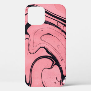 Pink Black Marble Hand Drawn iPhone 12 Case